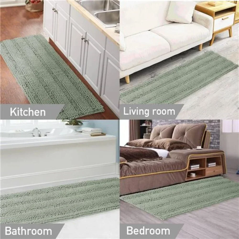 Sage Green Bathroom Rug Runner Extra Long Chenille Non Slip Soft Absorbent Thick